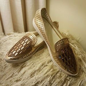 Gold embellished loafers